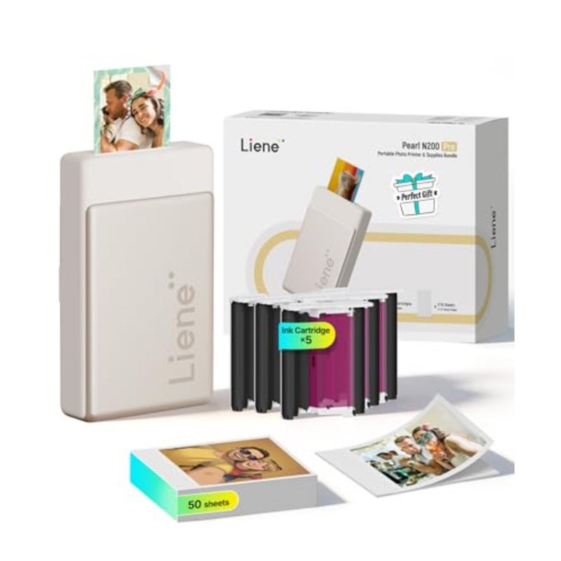 طابعة صور صغيرة محمولة بتقنية الذكاء الاصطناعي للصبغ الحراري لهواتف iPhone، ورق لاصق 2x3 5 خراطيش، أبيض لؤلؤي، صانع ملصقات بلوتوث فوري - Image 1
