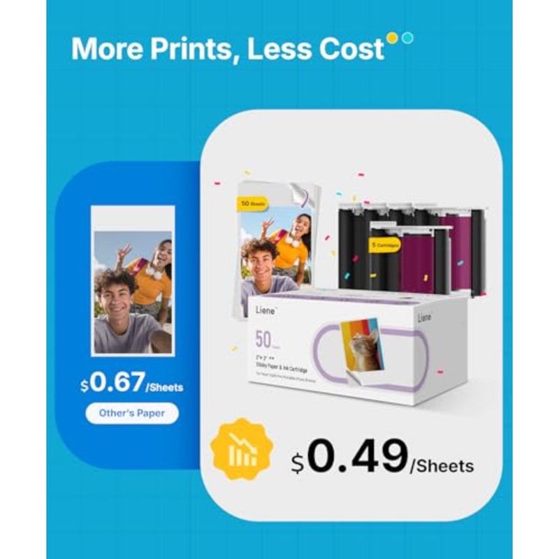 طابعة صور صغيرة محمولة بتقنية الذكاء الاصطناعي للصبغ الحراري لهواتف iPhone، ورق لاصق 2x3 5 خراطيش، أبيض لؤلؤي، صانع ملصقات بلوتوث فوري - Image 2