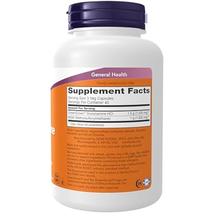 now Supplements, Glucosamine & MSM (GreenGrown® Glucosamine), Vegetarian, 120 Veg Capsules - Image 2