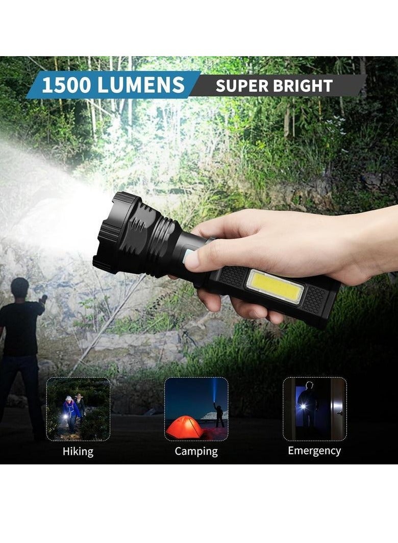 مصباح يدوي LED يعمل بالطاقة الشمسية، مصباح يدوي LED محمول قابل لإعادة الشحن ومقاوم للماء بدرجة IP65، مصباح يدوي محمول عالي السطوع، مصباح يدوي قوي ومتين للاستخدام الداخلي والخارجي، (قطعتان، أسود) - Image 2