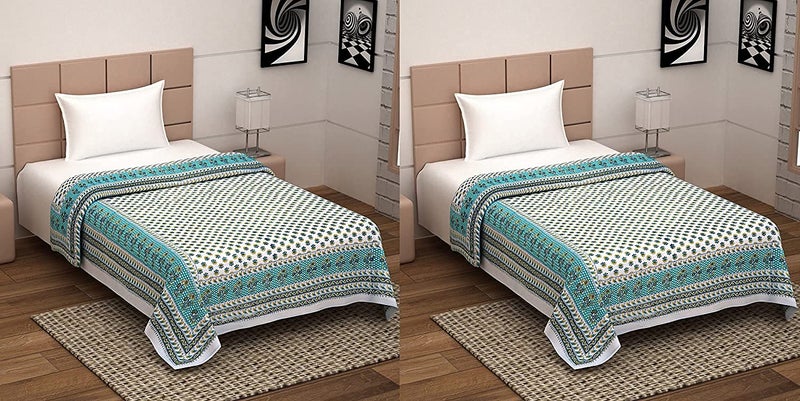 SIBLEY 400 T C Jaipuri Print Cotton Single Bed Razai Quilts Blankets for Home, 85x55 Inches(Multicolour) - Pack of 2 - Image 1