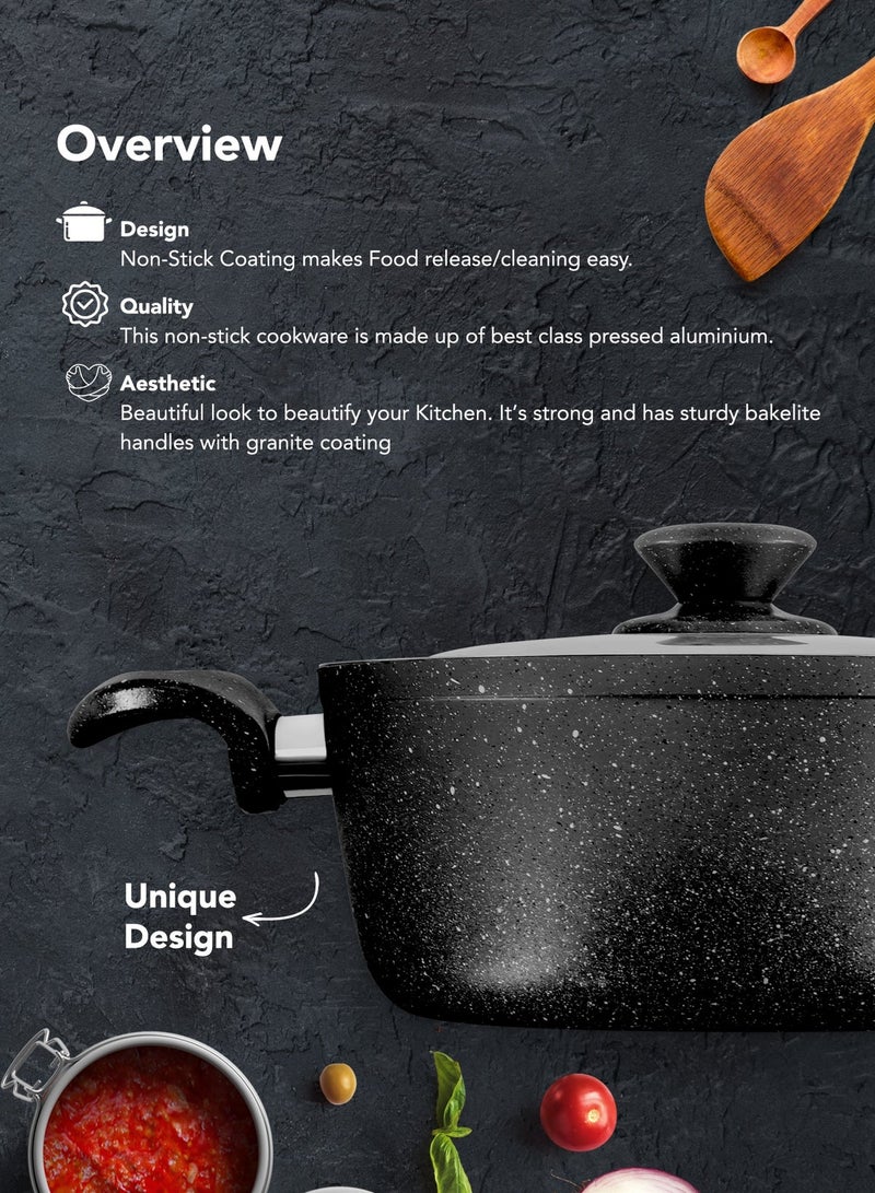 Grandi 9 Piece Non-Stick Cookware Set Aluminum Pots And Pans Non-Stick Surface Bakelite Handle Stainless Steel Lids PFOA Free Grey 24+20+24+18  cm - Image 3