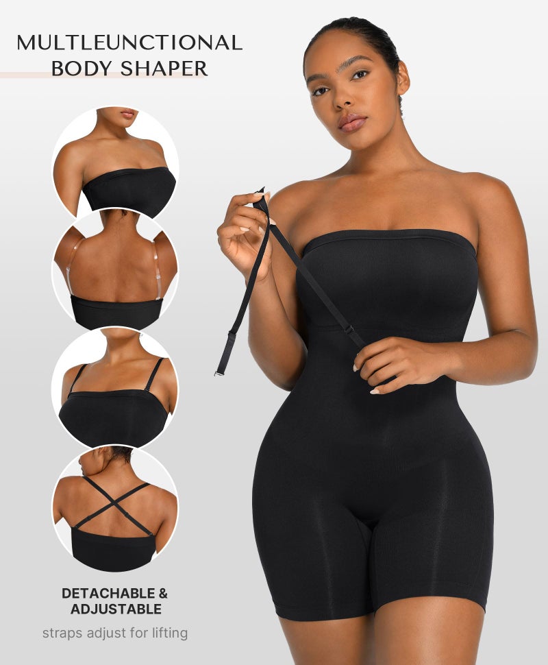 SHAPELLX Strapless Shortie Bodysuit for Women Tummy Control Shapewear Body Shaper with Removable Straps (Black,XL-XXL) - Image 3
