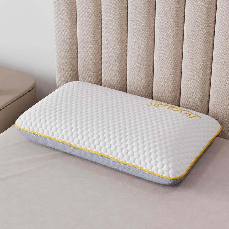 SleepyCat Marshmallow Pillow Medium Soft with Bamboo Fabric Zipper Cover Pefect for All Sleepers White Soft Pillow 1 Piece Standard Size 25x16 inches