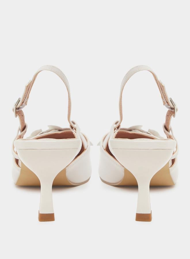 Styli White Floral Slingback Kitten Heel Sandals - Image 4