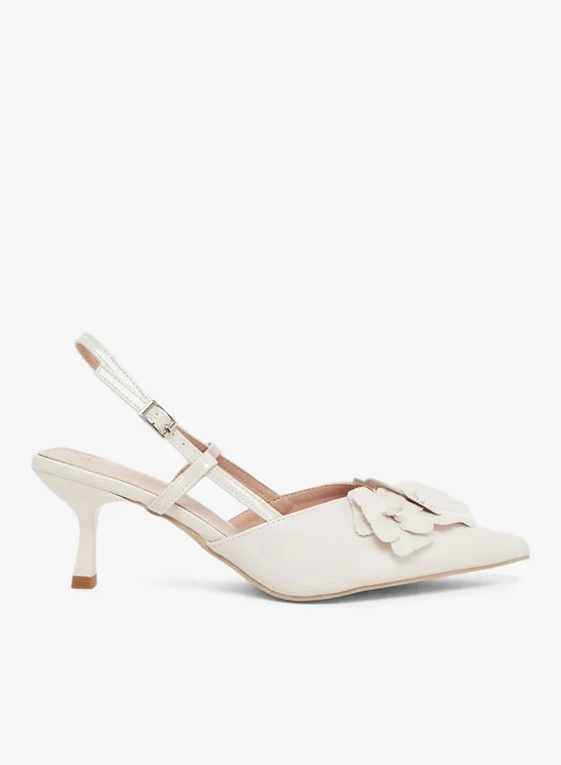 Styli White Floral Slingback Kitten Heel Sandals