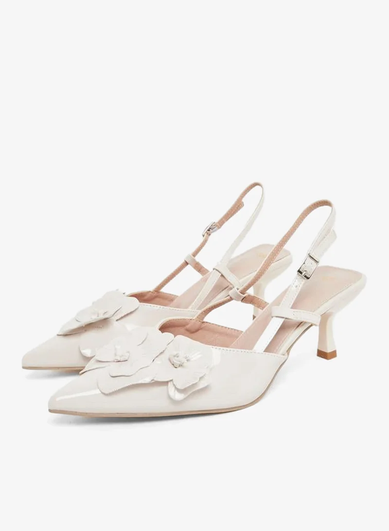 Styli White Floral Slingback Kitten Heel Sandals