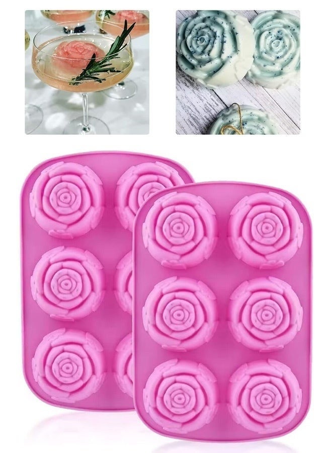 Silicone Rose Molds for Chocolate, 6 Cavities Each, Pink, 2 Pack - Image 1