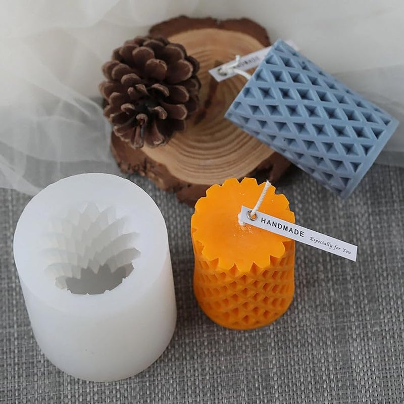 LEGACYCART 3D Mesh Cylindrical Silicone Candle Mould DIY Caft Projects DIY Plaster Handmade Ornament Aromatherapy Soap Resin Casting Art Craft Making Pack of 1