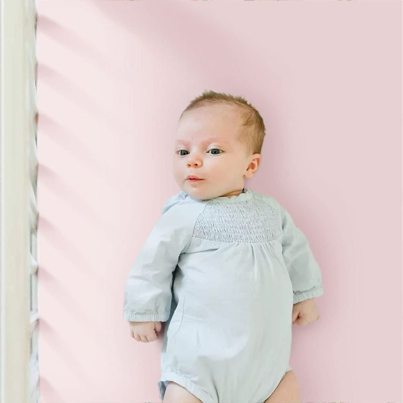 GRSSDER Stretchy Ultra Soft Jersey Knit Fitted Crib Sheets Set 2 Pack, Cozy Crib Sheet Girl Fits All Standard Crib Mattress Pads, Beautiful Pink Rose Print - Image 4