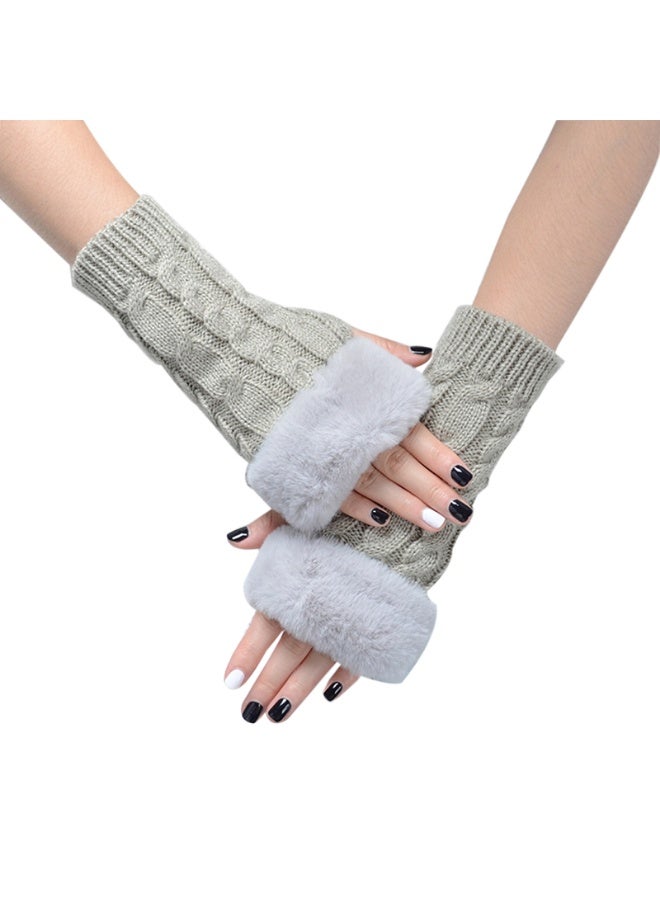 قفازات نسائية بدون أصابع، سواعد دافئة مع فرو صناعي، قفازات شتوية بدون أصابع ودافئة للمعصم - Image 1