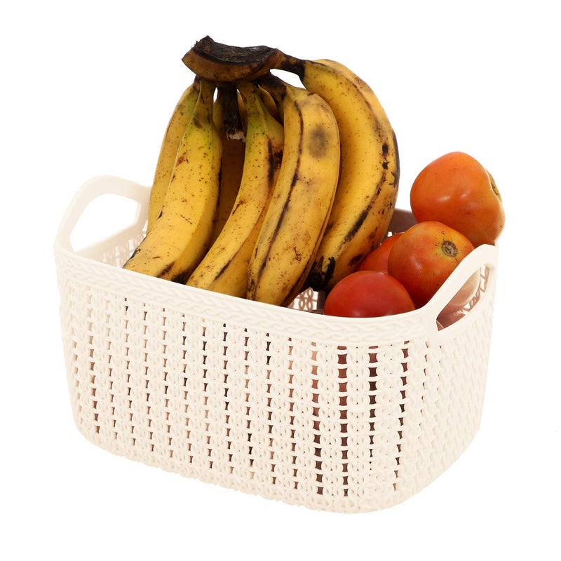 Kuber Industries Plastic 4 Pieces Multipurpose Large Size Flexible Storage Baskets/Fruit Vegetable Bathroom Stationary Home Basket with Handles (Cream) -CTKTC42906 - Image 3