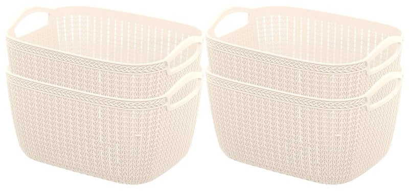 Kuber Industries Plastic 4 Pieces Multipurpose Large Size Flexible Storage Baskets/Fruit Vegetable Bathroom Stationary Home Basket with Handles (Cream) -CTKTC42906 - Image 1