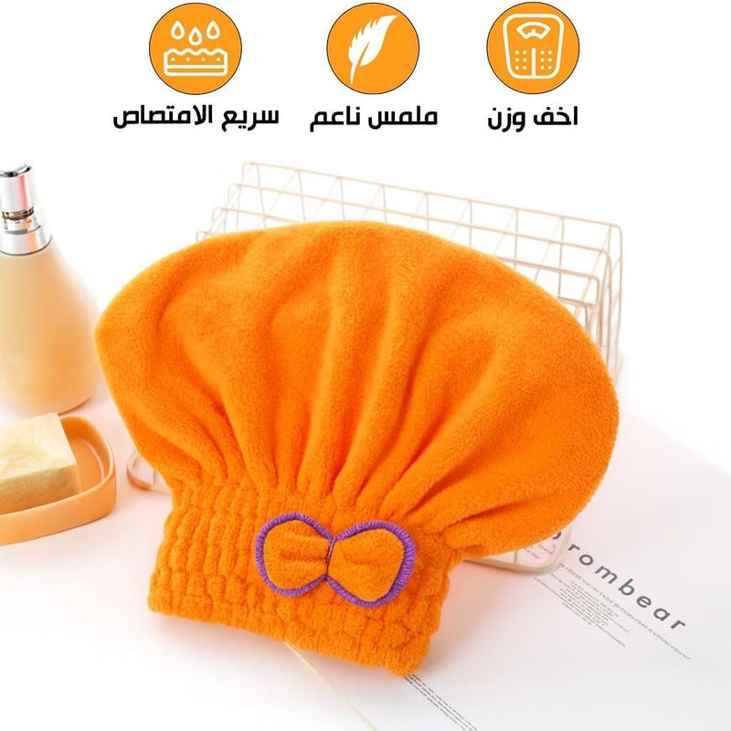 Hair Drying Towel - Microfiber Quick Dry Turban Cap for Wet & Curly Hair, Heat Protection Lightweight Soft Bath Wrap for Women & Girls Salon (Orange) - Image 2