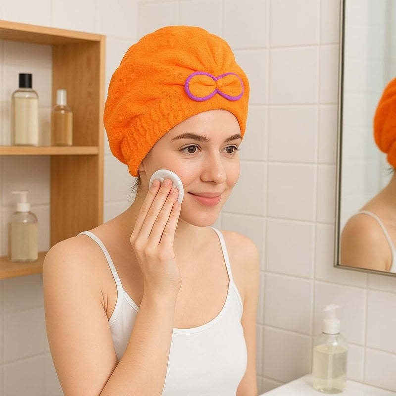 Hair Drying Towel - Microfiber Quick Dry Turban Cap for Wet & Curly Hair, Heat Protection Lightweight Soft Bath Wrap for Women & Girls Salon (Orange) - Image 4