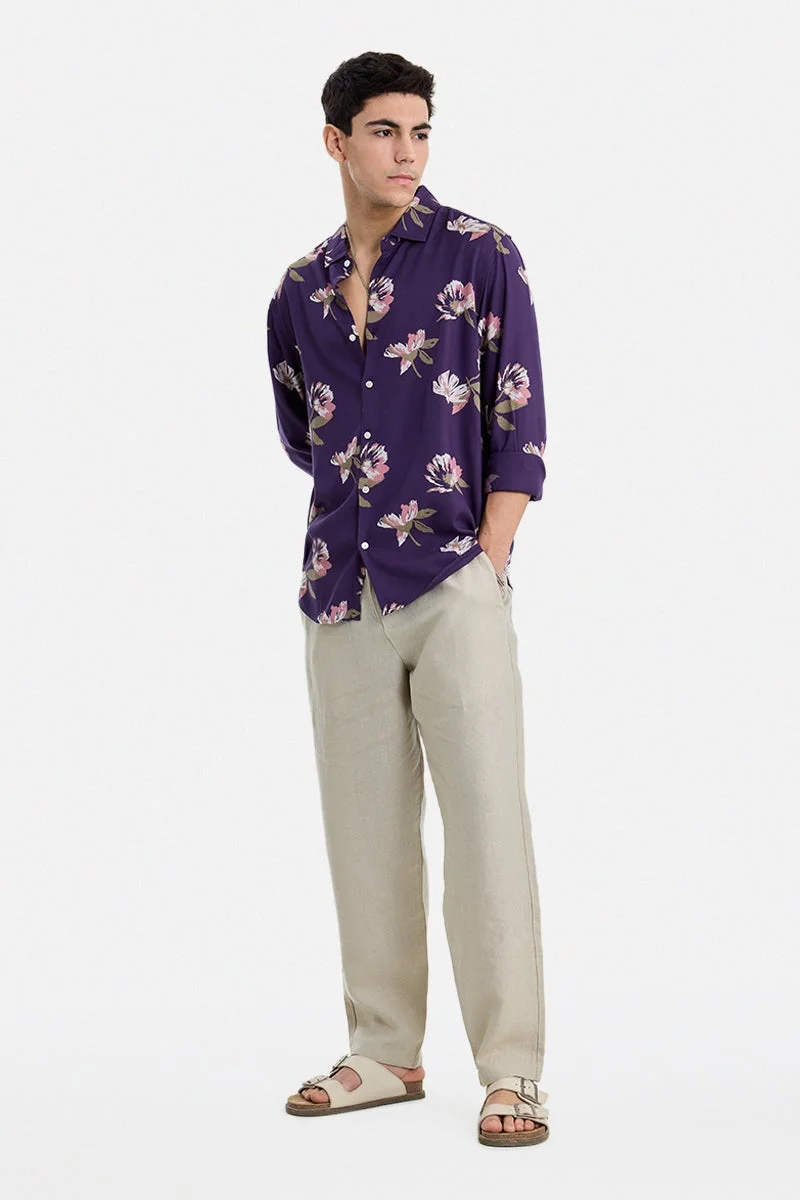 سنيتش Purple Floral Long Sleeve Regular Fit Shirt