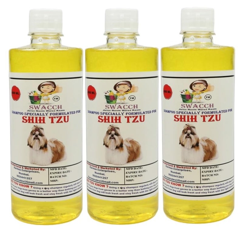 swacch Shih Tzu Dog Shampoo + Dumbbell Toy I Durable Rubber Dog Toy for Chewing I Playing,Teeth Cleaning & Training Toy I Combo Pack I 500ml Pack of 3 Lemon - Image 2