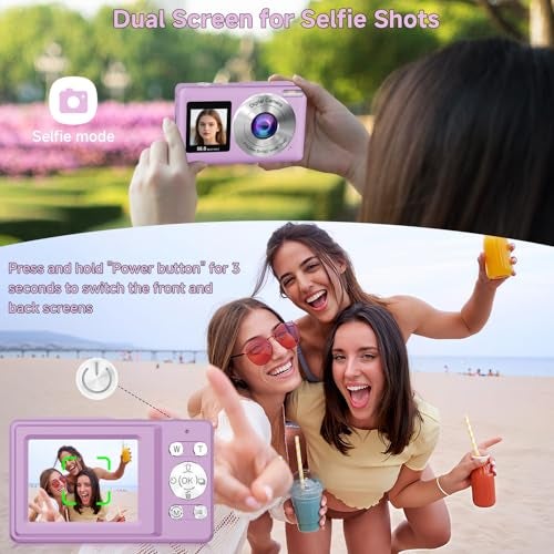 SMARTKLIK Digital Camera, 56MP 2.7K Dual-Screen Selfie Camera with 16X Zoom, 20 Filters & Anti-Shake, Portable Point and Shoot Digital Cameras with 32GB Card, Compact Travel Cameras for Beginners Teens Kids - Image 3
