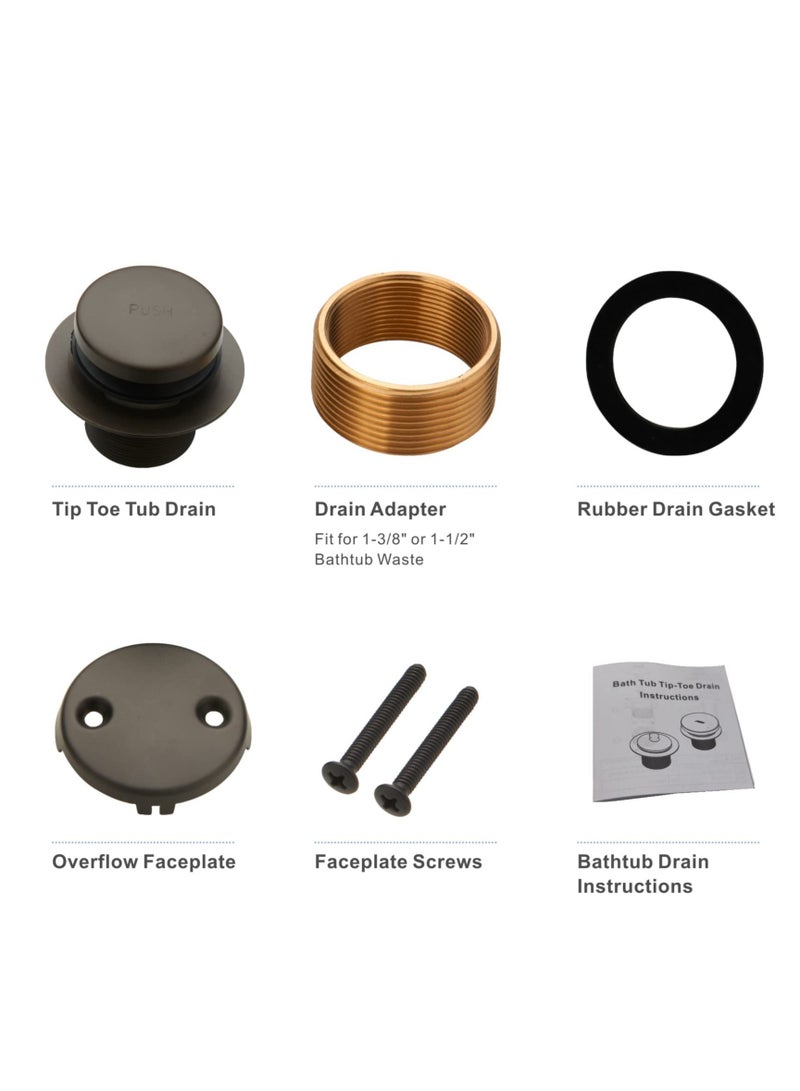 Excefore Black Bathtub Drain Tip-Toe Two-Hole, Tip Toe Bathtub Drain Conversion Kit Assembly, with 2-Hole Overflow Faceplate and Universal Fine/Coarse Thread, Matte Black - Image 5