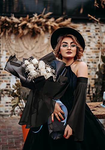 PROCOS Women's Victorian Long Tulle Gloves Opera Pageant Gloves Chiffon Tulle Detachable Sleeves for Wedding Dress Party (Black) - Image 5