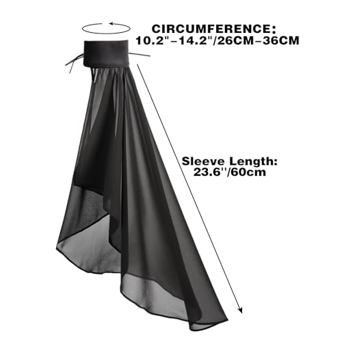 PROCOS Women's Victorian Long Tulle Gloves Opera Pageant Gloves Chiffon Tulle Detachable Sleeves for Wedding Dress Party (Black) - Image 4