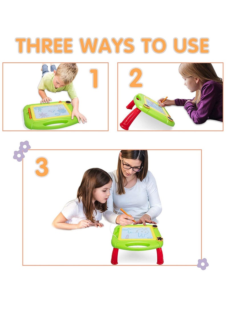 Magnetic Drawing Board table with Stamps  Pen   Education Doodle Toys for 1 4 Year Old Kids, Colorful Erasable Magnet Writing Sketching Pad for Toddlers Learning Green - Image 4