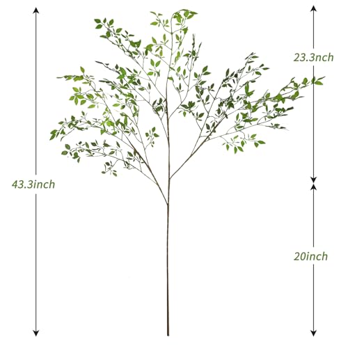CEWOR 4pcs Artificial Plants Fake Greenery Branches for Vase, 43.3 Inch Green Nandina Long Steams for Tall Vase, Fake Plants Spring Stems for Wedding Garden Office Home Décor - Image 2