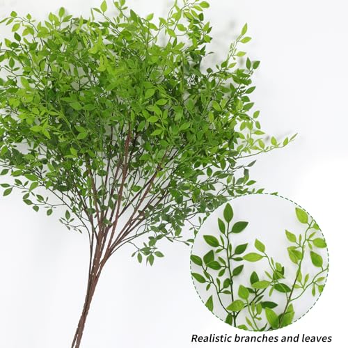 CEWOR 4pcs Artificial Plants Fake Greenery Branches for Vase, 43.3 Inch Green Nandina Long Steams for Tall Vase, Fake Plants Spring Stems for Wedding Garden Office Home Décor - Image 5