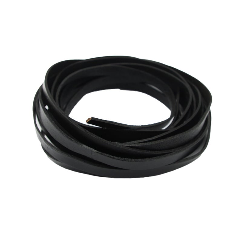 Glory Qin 5 Yards 10mmx2mm Genuine Cow Hide Flat Leather Strip, 10mm Wide Real Leather Craft for Jewelry Making LeatherRush (Black)