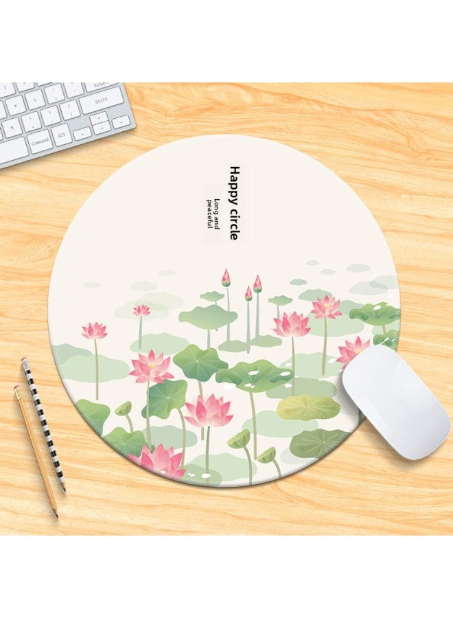 National Tide Lotus Small Size Mouse Pad Chinese Style Brush Painting Office Desk Mat Lock Edge Thickened Round Simple Flower And Bird For Men 