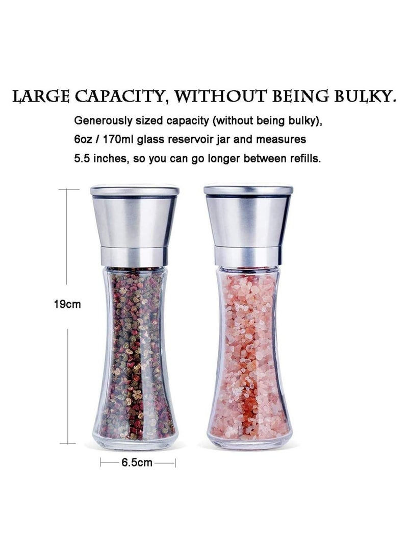 بلومنغ تايم مجموعة مطحنة الملح والفلفل، مطحنة سيراميك قابلة للتعديل من الفولاذ المقاوم للصدأ، مطاحن ملح وفلفل قابلة لإعادة التعبئة، عبوتان من الهزازات لملح البحر والفلفل الأسود والفلفل الحار - Image 2