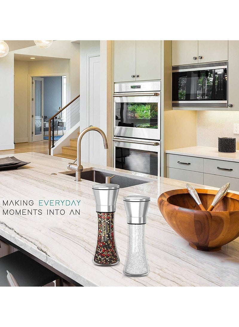 بلومنغ تايم مجموعة مطحنة الملح والفلفل، مطحنة سيراميك قابلة للتعديل من الفولاذ المقاوم للصدأ، مطاحن ملح وفلفل قابلة لإعادة التعبئة، عبوتان من الهزازات لملح البحر والفلفل الأسود والفلفل الحار - Image 5