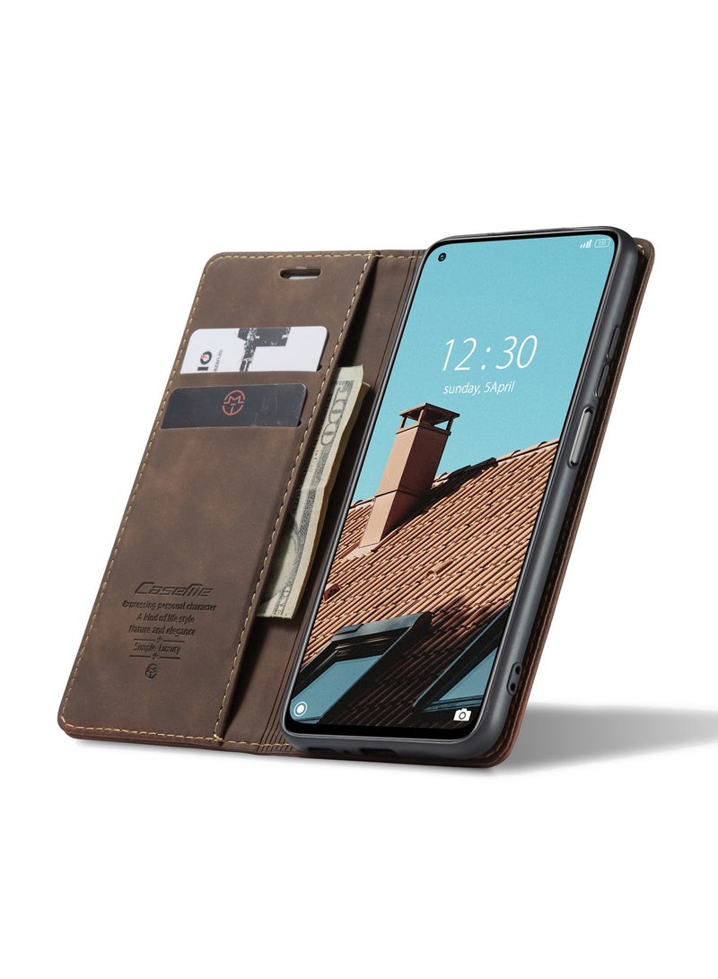 CaseMe Phone Case Luxury PU Leather Design 013 Flip Cover Card Slot Holder Cover For MI 10T/ MI 10T Pro (Coffe) - Image 2