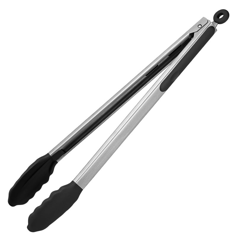 U-Taste 600ÂºF Heat Resistant Kitchen Tongs: U-Taste 16 inch Extra Long Large Silicone Cooking Tong with Sturdy Non Stick Rubber Tips & Non Slip Silicon Coated 18/8 Stainless Steel Handle for Grill BBQ (Black) - Image 1