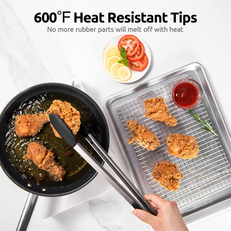 U-Taste 600ÂºF Heat Resistant Kitchen Tongs: U-Taste 16 inch Extra Long Large Silicone Cooking Tong with Sturdy Non Stick Rubber Tips & Non Slip Silicon Coated 18/8 Stainless Steel Handle for Grill BBQ (Black) - Image 3