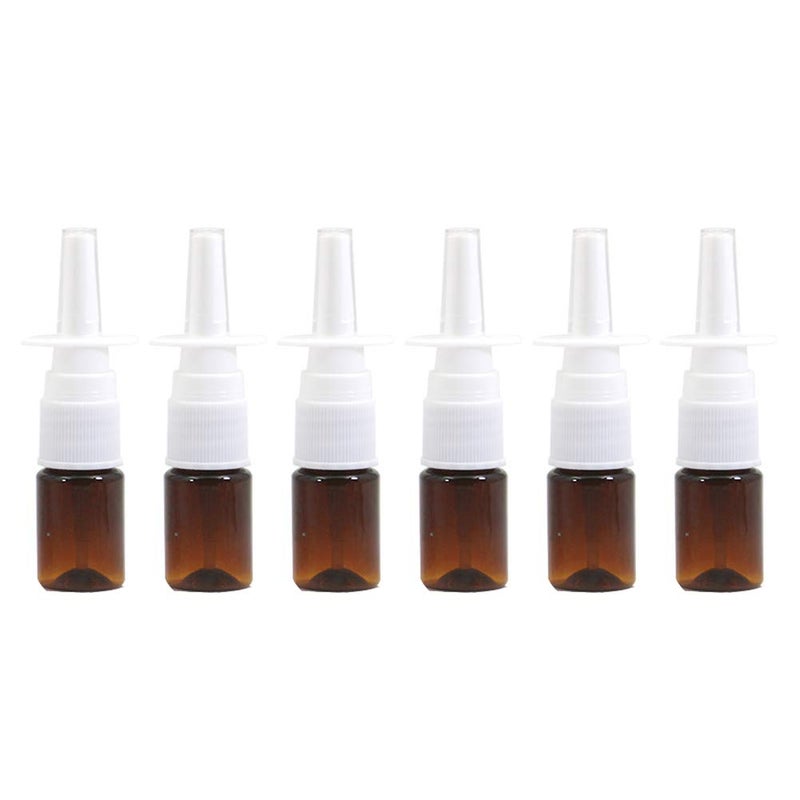 lasenersm 6 Pieces 5 ml Empty Plastic Nasal Spray Bottles Refillable Plastic Nasal Spray Bottles Pump Sprayer Nose Spray Refillable Bottle, Brown