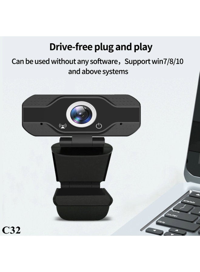 كاميرا ويب كمبيوتر USB عالية الوضوح 1080P مع ميكروفون للتدريس عبر الإنترنت والبث المباشر وكاميرا شبكة واضحة - اللون: 【C32 HD 1080p】 30 إطارًا - Image 1