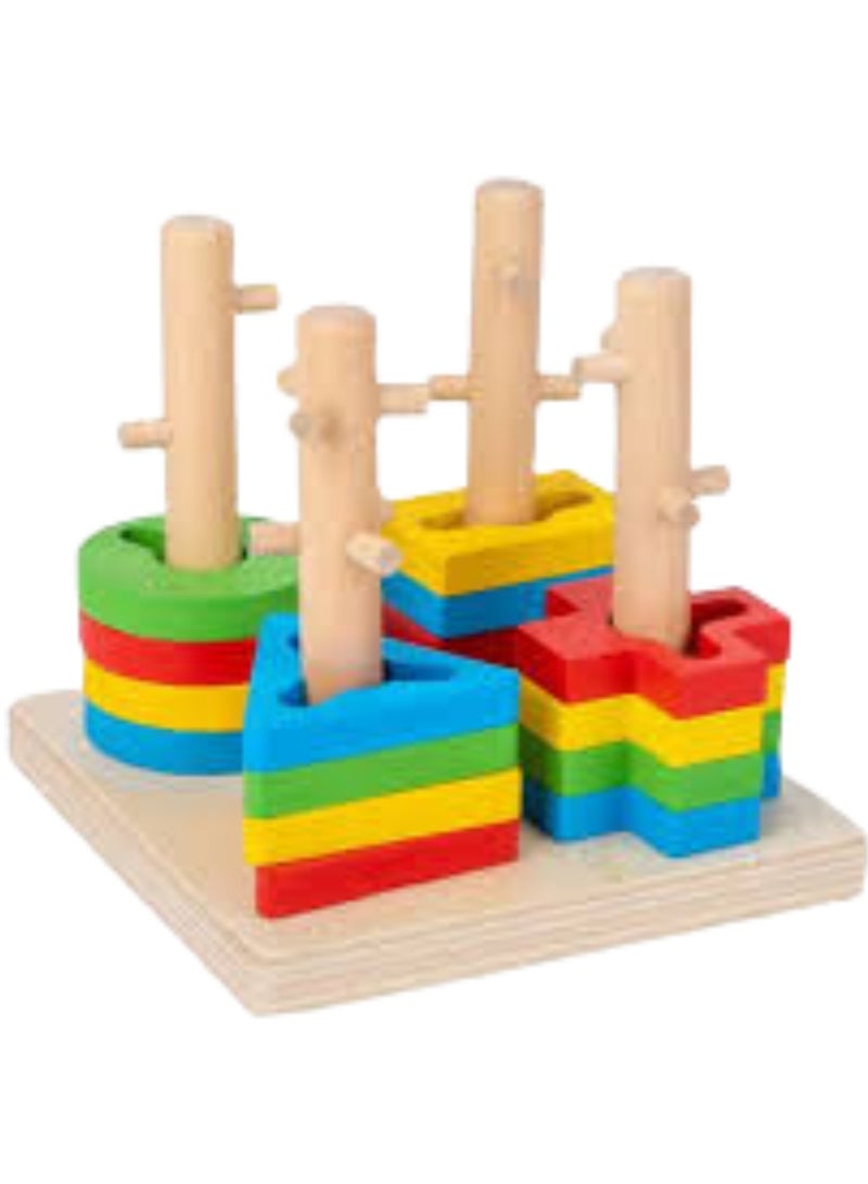 Wooden Shape Stacking Puzzle – Montessori Sorting Toy for Kids 