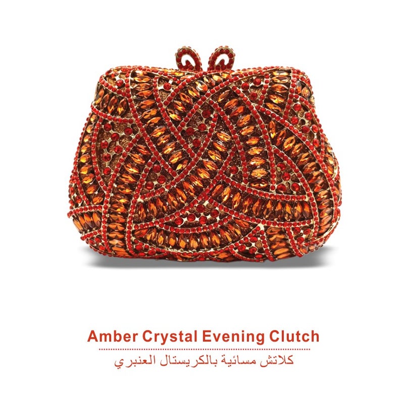Elegant Crystal Studded Evening Clutch Bag, Classic Metal Frame Formal Party Handbag Women Dinner Wedding Purse
