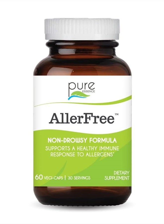 PURE ESSENCE LABS AllerFree Natural Allergy Support Supplement by Pure Essence Labs - Non Drowsy Pills for Sinus and Nasal Health Seasonal Allergies with Enzymes and Herbs - 60 Capsules - Image 1