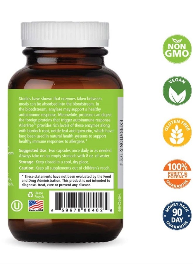 PURE ESSENCE LABS AllerFree Natural Allergy Support Supplement by Pure Essence Labs - Non Drowsy Pills for Sinus and Nasal Health Seasonal Allergies with Enzymes and Herbs - 60 Capsules - Image 2