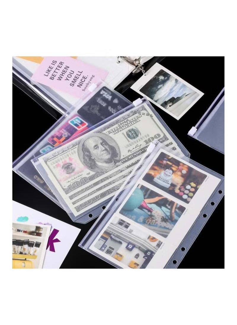 Generic Binder Pockets A6 Size 6 Holes Zipper Folders for 6-Ring Notebook Loose Leaf Bags Waterproof PVC Pouch Document Filing Cash Budget Envelopes 15Pcs  - Image 4