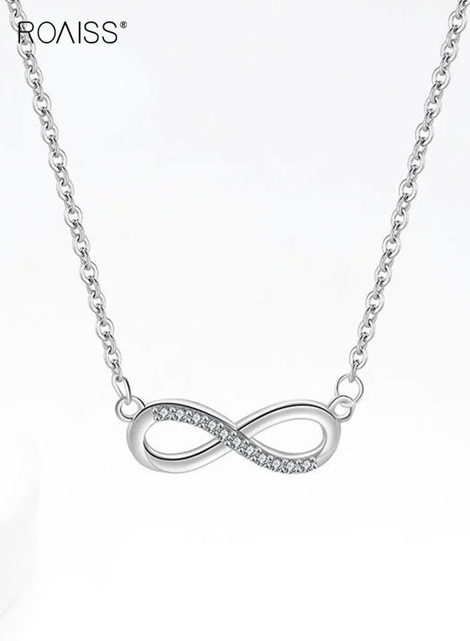 رويس طقم مجوهرات نسائي مطلي بالذهب عيار 18 قيراطًا على شكل رقم لانهائي وخاتم وأقراط وقلادة من الذهب الأبيض رمز الحب الخالد هدية زفاف بسيطة أنيقة كل يوم متألقة بطبقات - Image 4