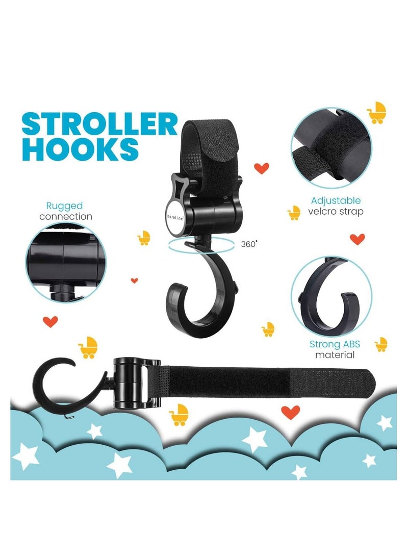 spa luxetique - 4-Pack Baby Stroller Hooks for Hanging Diaper Bags, Mommy Bags, and Organizer Clips for Pushchair and Buggy, Black - Image 1