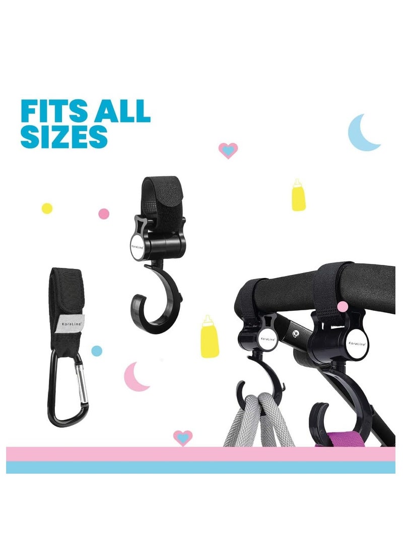 spa luxetique - 4-Pack Baby Stroller Hooks for Hanging Diaper Bags, Mommy Bags, and Organizer Clips for Pushchair and Buggy, Black - Image 1