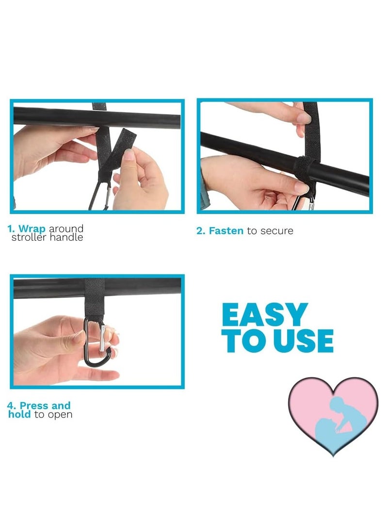 spa luxetique - 4-Pack Baby Stroller Hooks for Hanging Diaper Bags, Mommy Bags, and Organizer Clips for Pushchair and Buggy, Black - Image 1
