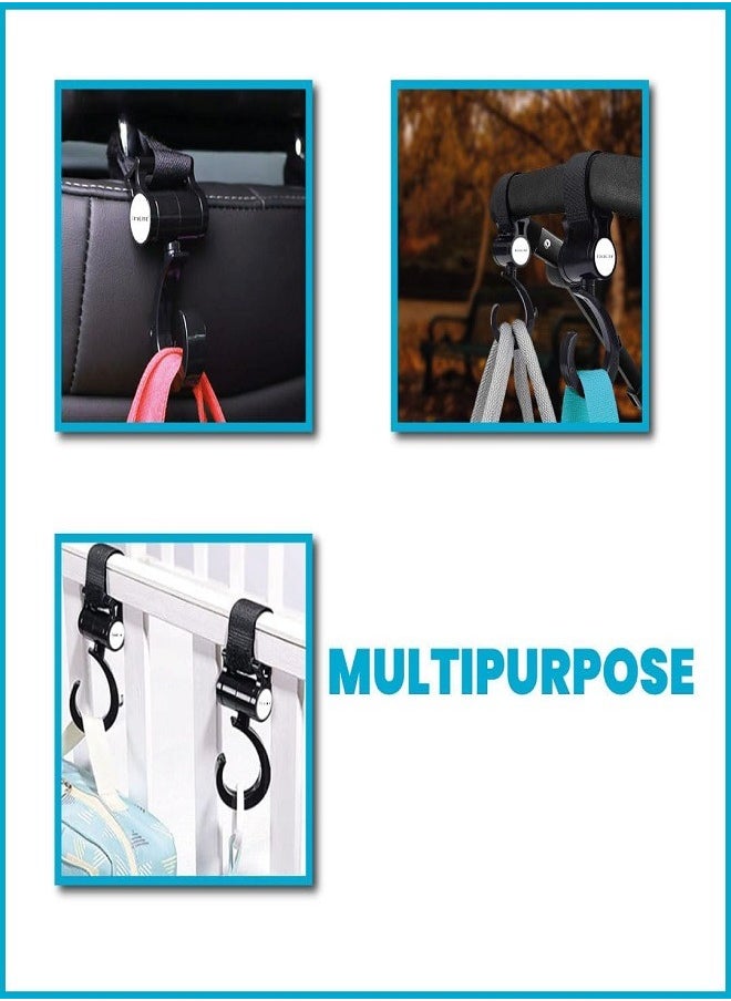 spa luxetique - 4-Pack Baby Stroller Hooks for Hanging Diaper Bags, Mommy Bags, and Organizer Clips for Pushchair and Buggy, Black - Image 1
