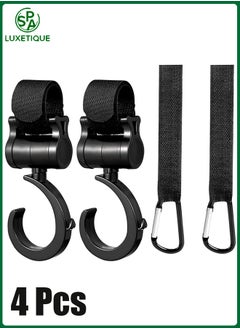 4-Pack Baby Stroller Hooks for Hanging Diaper Bags, Mommy Bags, and Organizer Clips for Pushchair and Buggy, Black