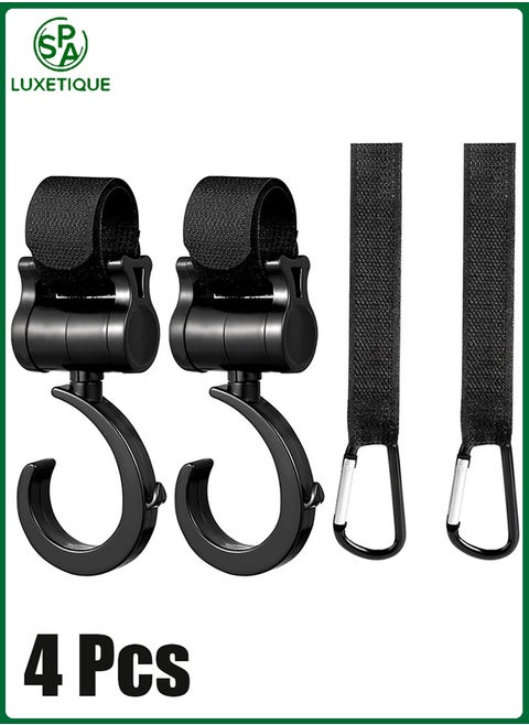 4-Pack Baby Stroller Hooks for Hanging Diaper Bags, Mommy Bags, and Organizer Clips for Pushchair and Buggy, Black