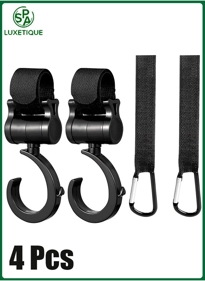 spa luxetique - 4-Pack Baby Stroller Hooks for Hanging Diaper Bags, Mommy Bags, and Organizer Clips for Pushchair and Buggy, Black - Image 1